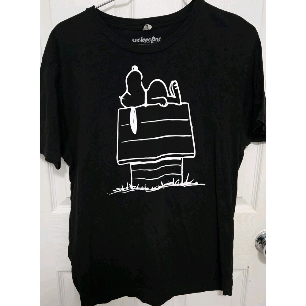 Vintage Peanuts Snoopy WeLoveFine Sleeping Tee Black Line Art Graphic Shirt L